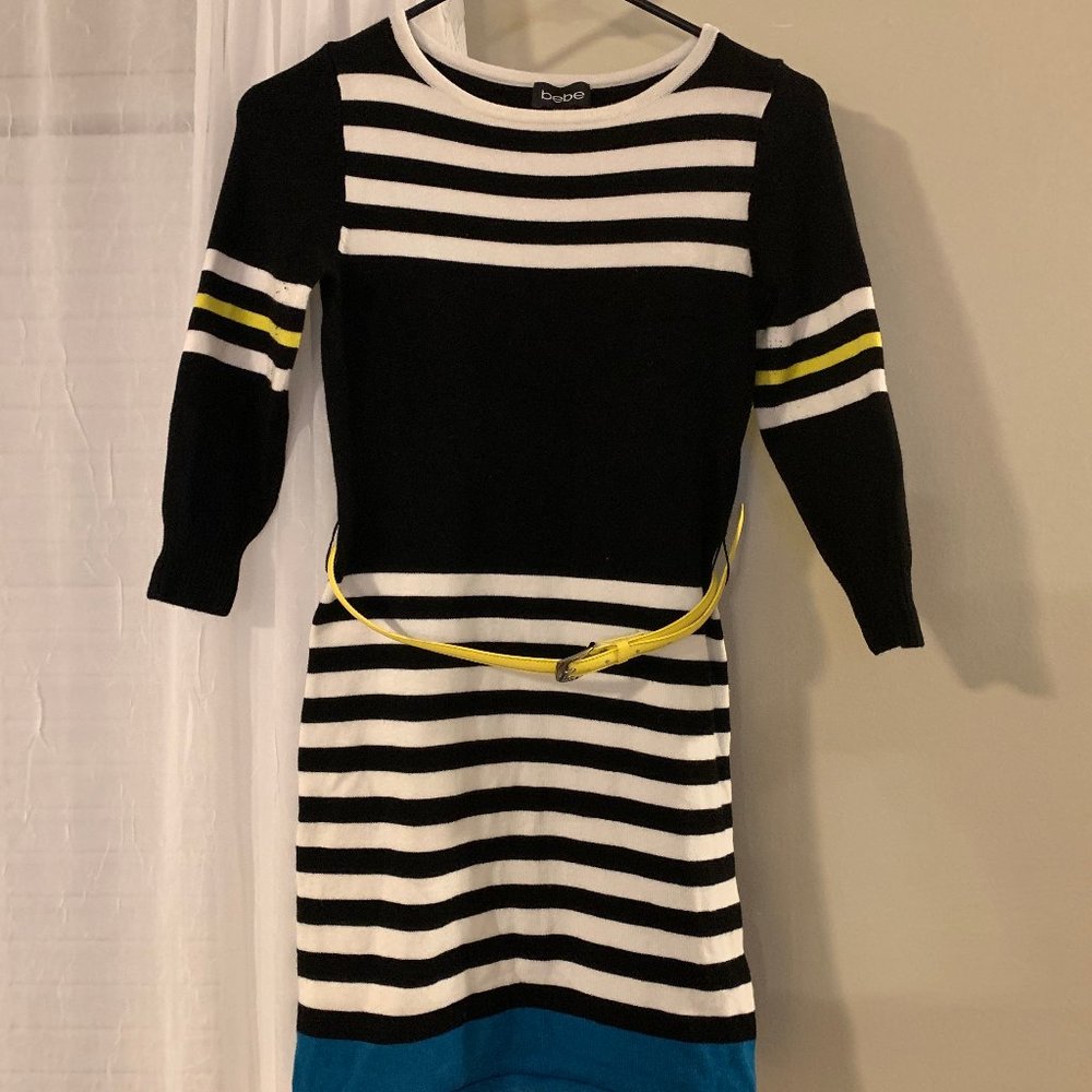 Bebe 3/4 Sleeve Striped Sweater Dress